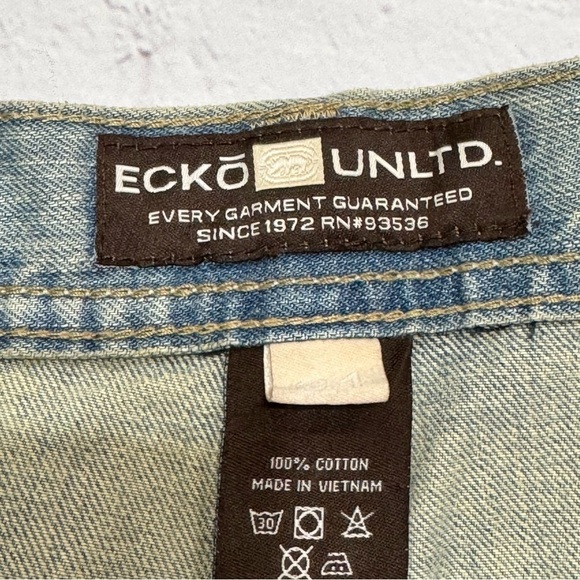 Ecko Unlimited Stylish Baggy Jeans Dirty Wash Denim Argyle Pocket 34 x 32 EuC - Picture 5 of 12